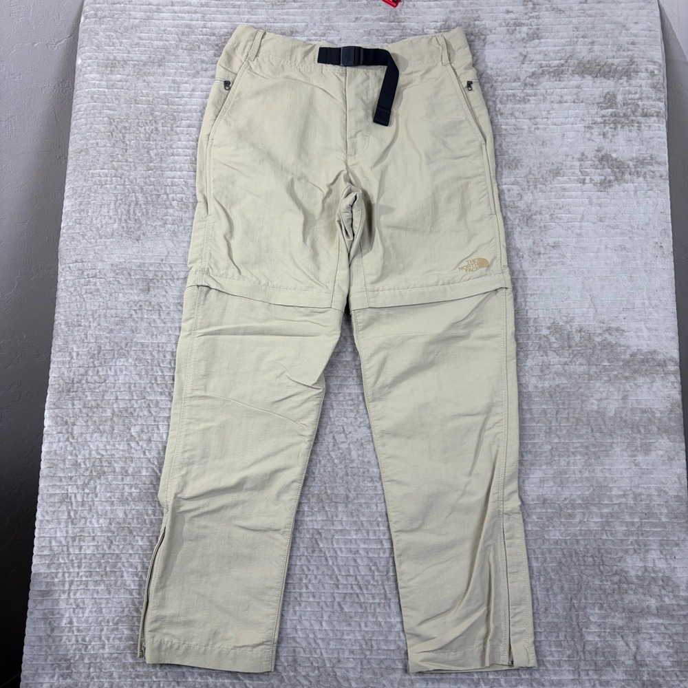 The North Face Mens 30 Convertible Hiking Pants Tan Khaki Zip Off Shorts Belted